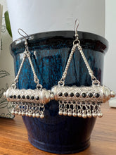Silver black drum earrings